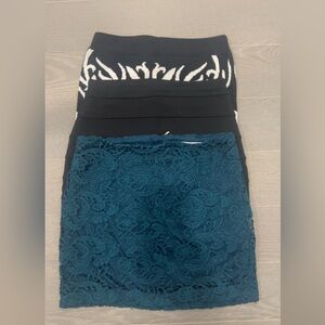 Dynamite Three Mini Skirt Collection & Sheer Mesh Top Set | Size Small